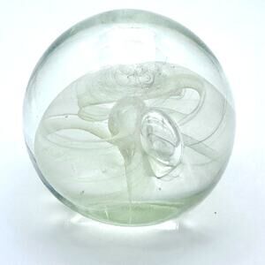 Murano Style White Smoke Swirl ORB blown Glass Paperweight - Art Glass 3.5" 26oz